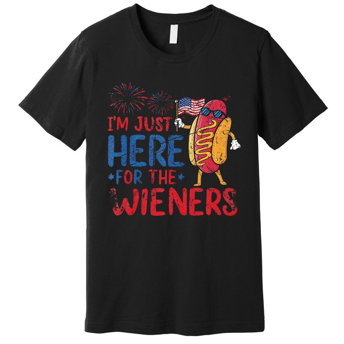 Funny Hot Dog IM Just Here For The Wieners 4th Of July Gift Premium T-Shirt