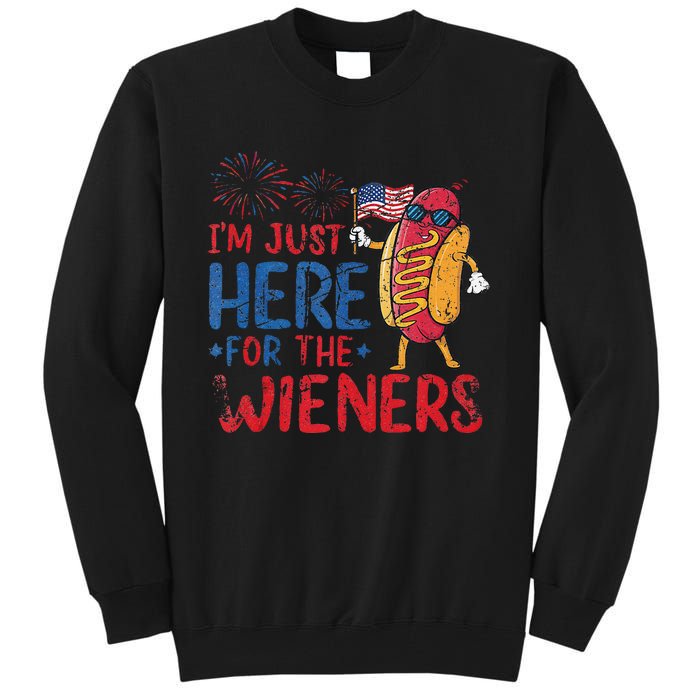 Funny Hot Dog IM Just Here For The Wieners 4th Of July Gift Tall Sweatshirt