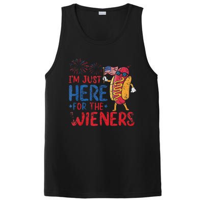 Funny Hot Dog IM Just Here For The Wieners 4th Of July Gift PosiCharge Competitor Tank