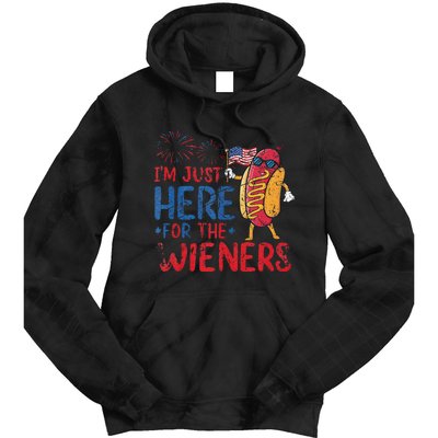 Funny Hot Dog IM Just Here For The Wieners 4th Of July Gift Tie Dye Hoodie