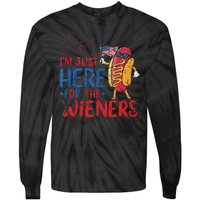 Funny Hot Dog IM Just Here For The Wieners 4th Of July Gift Tie-Dye Long Sleeve Shirt