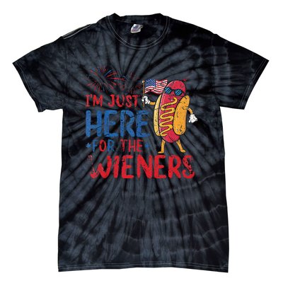 Funny Hot Dog IM Just Here For The Wieners 4th Of July Gift Tie-Dye T-Shirt