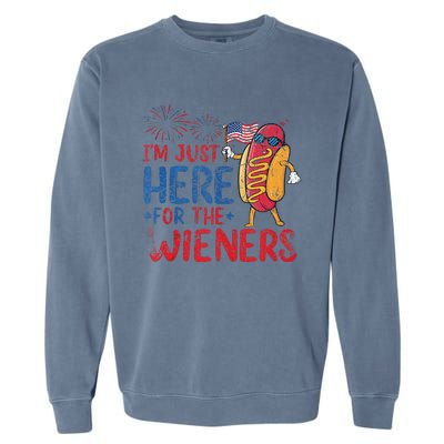 Funny Hot Dog IM Just Here For The Wieners 4th Of July Gift Garment-Dyed Sweatshirt