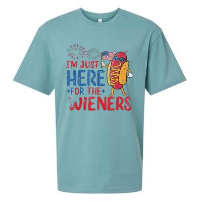 Funny Hot Dog IM Just Here For The Wieners 4th Of July Gift Sueded Cloud Jersey T-Shirt