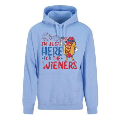 Funny Hot Dog IM Just Here For The Wieners 4th Of July Gift Unisex Surf Hoodie