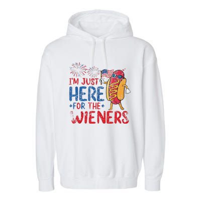 Funny Hot Dog IM Just Here For The Wieners 4th Of July Gift Garment-Dyed Fleece Hoodie