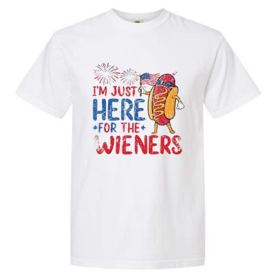 Funny Hot Dog IM Just Here For The Wieners 4th Of July Gift Garment-Dyed Heavyweight T-Shirt