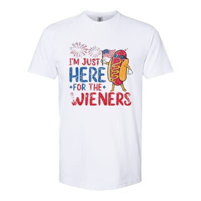 Funny Hot Dog IM Just Here For The Wieners 4th Of July Gift Softstyle CVC T-Shirt