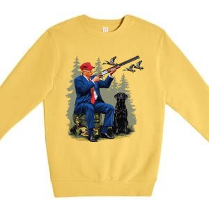 Funny Hunting Duck Trump Camo Hunting Hello Hunting Season Gift Premium Crewneck Sweatshirt