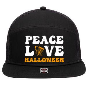 Funny Halloween Disc Golf Costume Peace Love Halloween Great Gift 7 Panel Mesh Trucker Snapback Hat