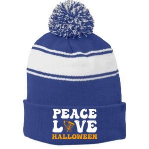 Funny Halloween Disc Golf Costume Peace Love Halloween Great Gift Stripe Pom Pom Beanie