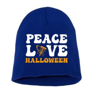 Funny Halloween Disc Golf Costume Peace Love Halloween Great Gift Short Acrylic Beanie