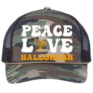 Funny Halloween Disc Golf Costume Peace Love Halloween Great Gift Retro Rope Trucker Hat Cap