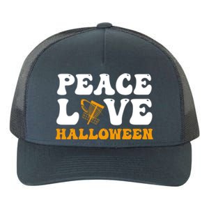 Funny Halloween Disc Golf Costume Peace Love Halloween Great Gift Yupoong Adult 5-Panel Trucker Hat