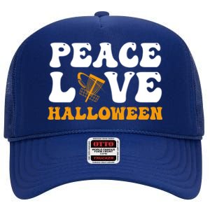 Funny Halloween Disc Golf Costume Peace Love Halloween Great Gift High Crown Mesh Back Trucker Hat