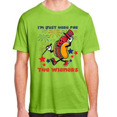 Funny Hot Dog I'm Just Here For The Wieners 4Th Of July Adult ChromaSoft Performance T-Shirt