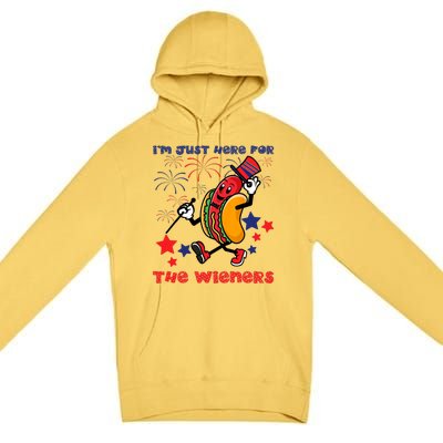 Funny Hot Dog I'm Just Here For The Wieners 4Th Of July Premium Pullover Hoodie