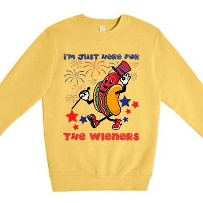 Funny Hot Dog I'm Just Here For The Wieners 4Th Of July Premium Crewneck Sweatshirt