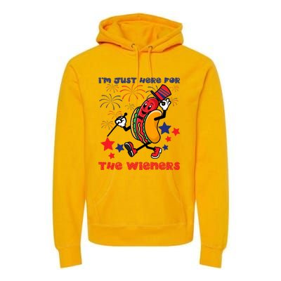 Funny Hot Dog I'm Just Here For The Wieners 4Th Of July Premium Hoodie