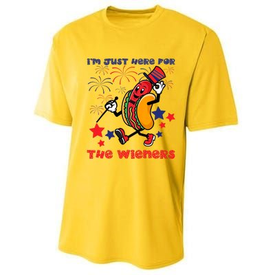 Funny Hot Dog I'm Just Here For The Wieners 4Th Of July Performance Sprint T-Shirt