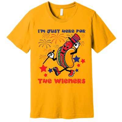 Funny Hot Dog I'm Just Here For The Wieners 4Th Of July Premium T-Shirt