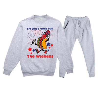 Funny Hot Dog I'm Just Here For The Wieners 4Th Of July Premium Crewneck Sweatsuit Set