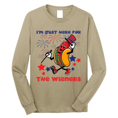 Funny Hot Dog I'm Just Here For The Wieners 4Th Of July Long Sleeve Shirt