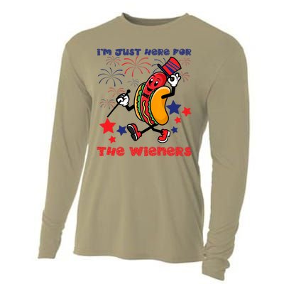 Funny Hot Dog I'm Just Here For The Wieners 4Th Of July Cooling Performance Long Sleeve Crew