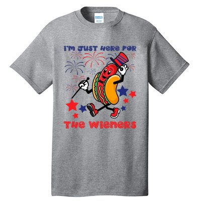 Funny Hot Dog I'm Just Here For The Wieners 4Th Of July Tall T-Shirt