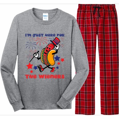 Funny Hot Dog I'm Just Here For The Wieners 4Th Of July Long Sleeve Pajama Set