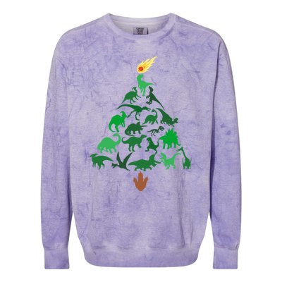 Funny Holyday Dinosaur Merry Christmas Tree Dino Pj Gift Colorblast Crewneck Sweatshirt