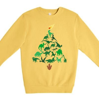 Funny Holyday Dinosaur Merry Christmas Tree Dino Pj Gift Premium Crewneck Sweatshirt