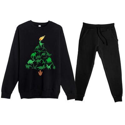 Funny Holyday Dinosaur Merry Christmas Tree Dino Pj Gift Premium Crewneck Sweatsuit Set