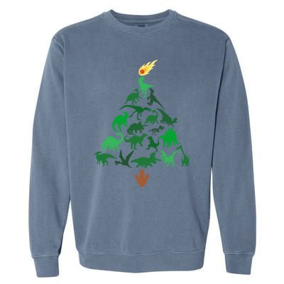 Funny Holyday Dinosaur Merry Christmas Tree Dino Pj Gift Garment-Dyed Sweatshirt