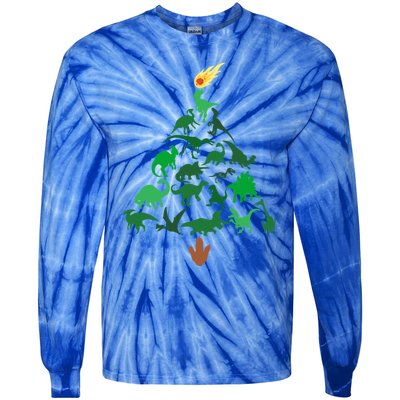 Funny Holyday Dinosaur Merry Christmas Tree Dino Pj Gift Tie-Dye Long Sleeve Shirt