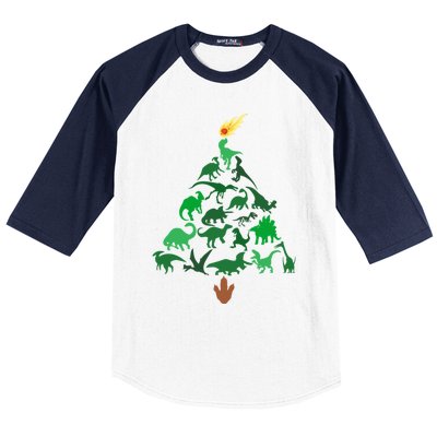 Funny Holyday Dinosaur Merry Christmas Tree Dino Pj Gift Baseball Sleeve Shirt