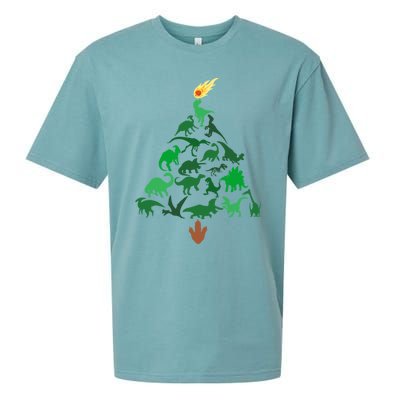 Funny Holyday Dinosaur Merry Christmas Tree Dino Pj Gift Sueded Cloud Jersey T-Shirt