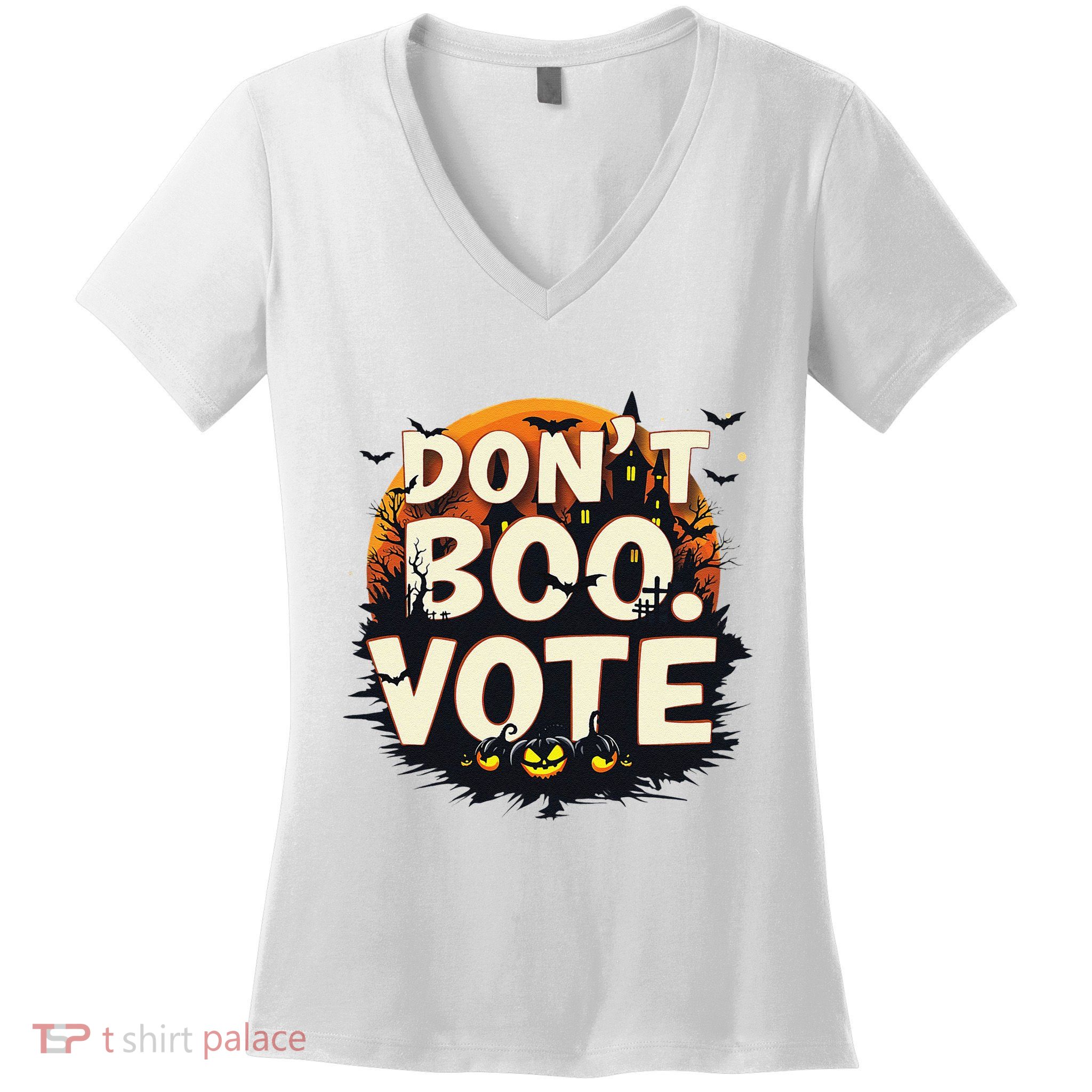 Funny Halloween DonT Boo Vote Spooky Pumpkin Women's V-Neck T-Shirt