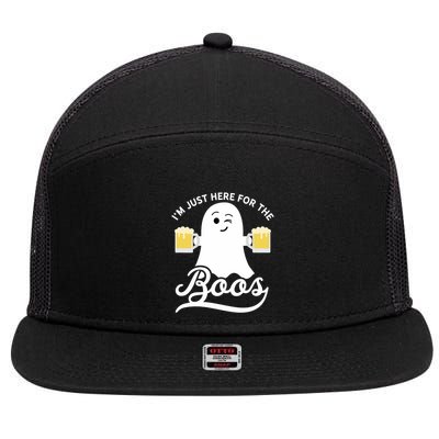 Funny Halloween Drinking Beer IM Just Here For The Boos 7 Panel Mesh Trucker Snapback Hat