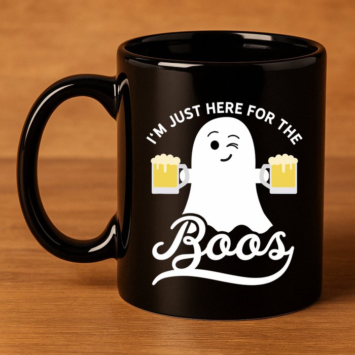 Funny Halloween Drinking Beer IM Just Here For The Boos 11oz C Handle Ceramic Mug