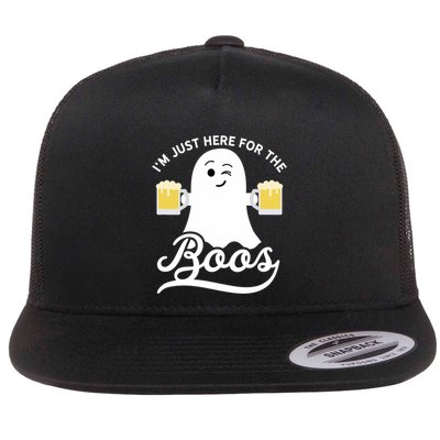 Funny Halloween Drinking Beer IM Just Here For The Boos Flatbill Hat