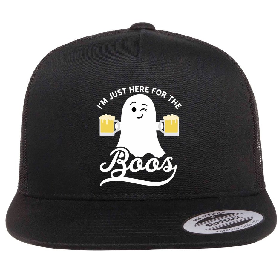 Funny Halloween Drinking Beer IM Just Here For The Boos Flat Bill Trucker Hat