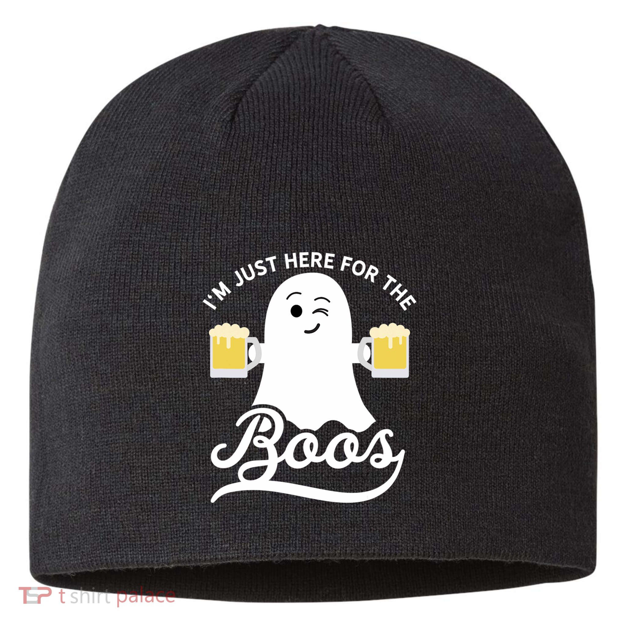 Funny Halloween Drinking Beer IM Just Here For The Boos Sustainable Beanie