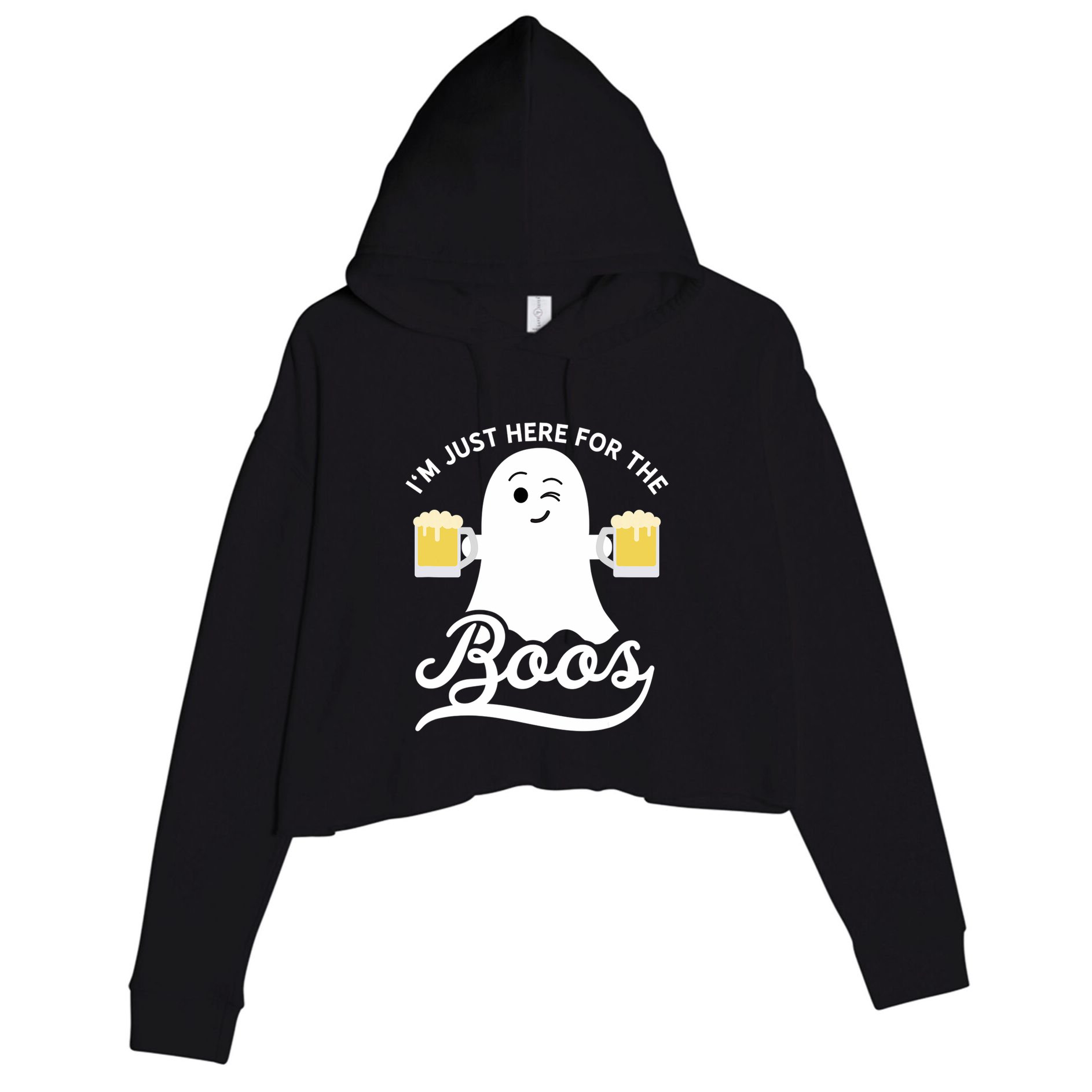 Funny Halloween Drinking Beer IM Just Here For The Boos Crop Fleece Hoodie