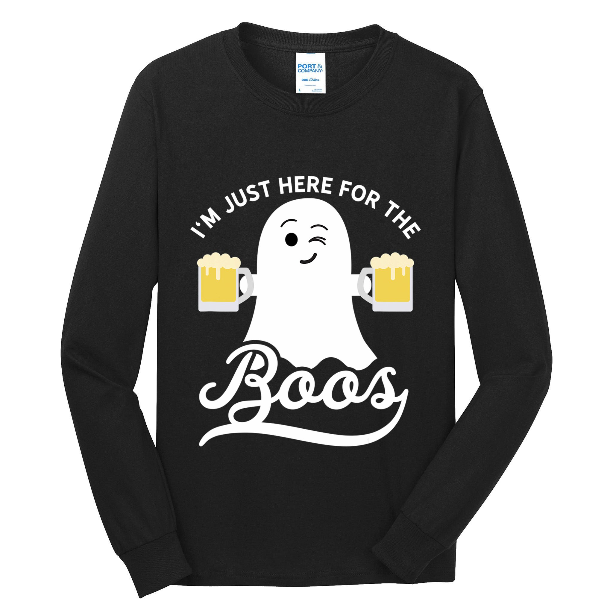 Funny Halloween Drinking Beer IM Just Here For The Boos Tall Long Sleeve T-Shirt