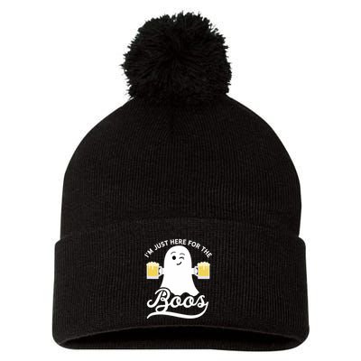 Funny Halloween Drinking Beer IM Just Here For The Boos Pom Pom 12in Knit Beanie