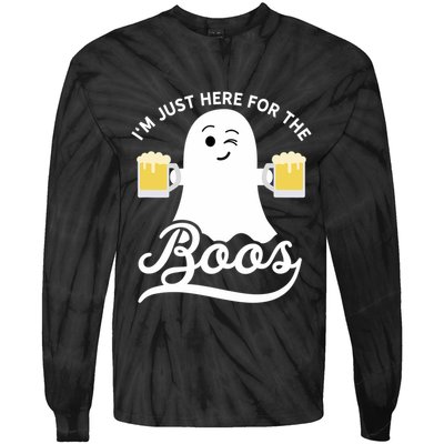 Funny Halloween Drinking Beer IM Just Here For The Boos Tie-Dye Long Sleeve Shirt