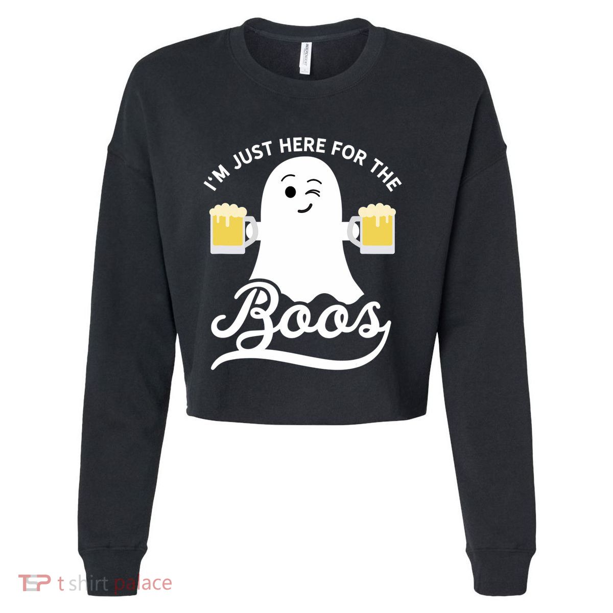 Funny Halloween Drinking Beer IM Just Here For The Boos Cropped Pullover Crew