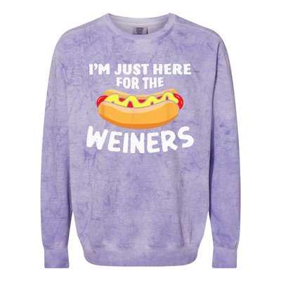 Funny Hot Dog I'm Just Here For The Wieners 4th Of July Colorblast Crewneck Sweatshirt