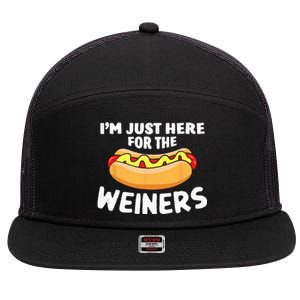 Funny Hot Dog I'm Just Here For The Wieners 4th Of July 7 Panel Mesh Trucker Snapback Hat